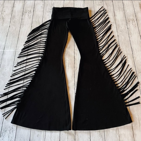 LONG LENGTH Hip Hugger Fringe Bell Bottoms in BLACK SOLID - Sizes XS S M L XL - Picture 13 of 13